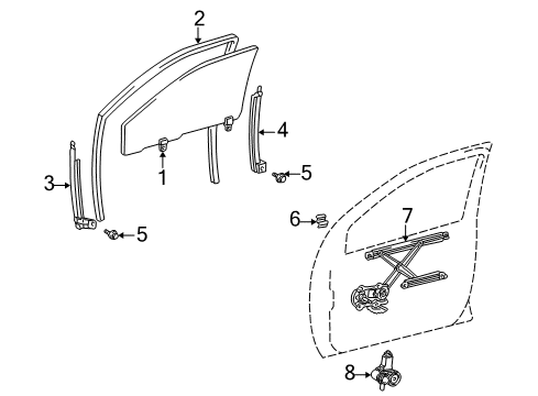 2006 Scion xA Front Door - Glass & Hardware Diagram