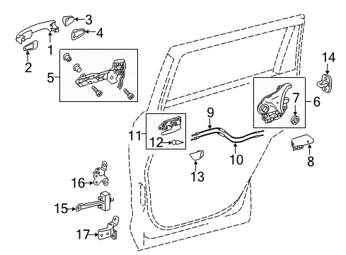 2017 Toyota Highlander Rear Door - Lock & Hardware Diagram