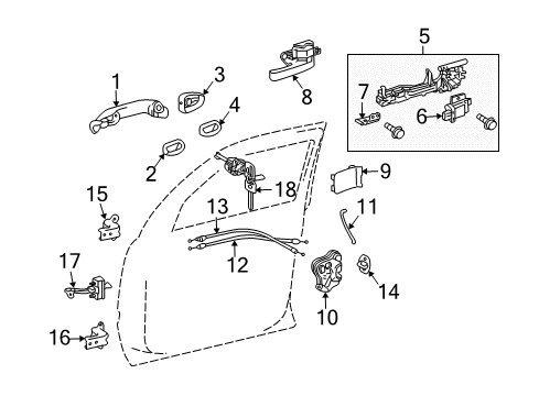 2017 Toyota Land Cruiser Front Door - Lock & Hardware Diagram