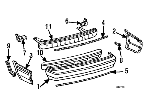 1987 Toyota Corolla Bumper Cover, Rear Diagram for 52159-12100