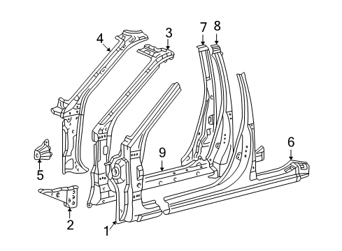 1997 Toyota Camry Center Pillar & Rocker, Hinge Pillar Diagram