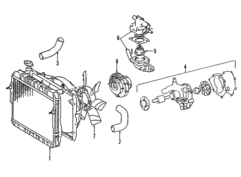 1994 Toyota T100 Cooling System, Radiator, Water Pump, Cooling Fan Diagram