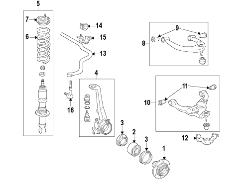 2013 Toyota FJ Cruiser Front Suspension Components, Lower Control Arm, Upper Control Arm, Stabilizer Bar Diagram