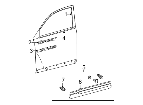 2009 Toyota Highlander Exterior Trim - Front Door Diagram