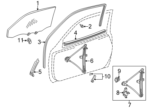 2000 Toyota RAV4 Front Door - Glass & Hardware Diagram
