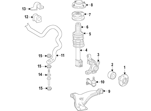 1995 Toyota Paseo Front Suspension Components, Lower Control Arm, Stabilizer Bar Diagram
