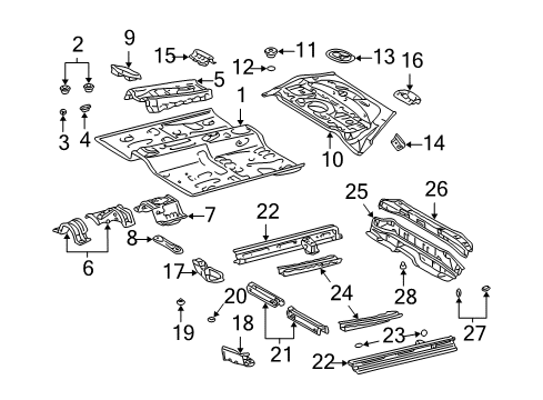 2004 Toyota Echo Pillars, Rocker & Floor - Floor & Rails Diagram