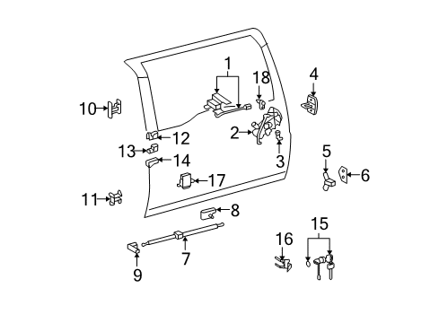 2013 Toyota FJ Cruiser Back Door - Lock & Hardware Diagram