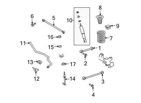 2013 Toyota FJ Cruiser Rear Suspension Components, Lower Control Arm, Upper Control Arm, Stabilizer Bar Diagram