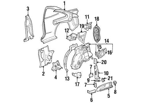 1998 Toyota Celica Inner Structure - Quarter Panel Diagram 1 - Thumbnail