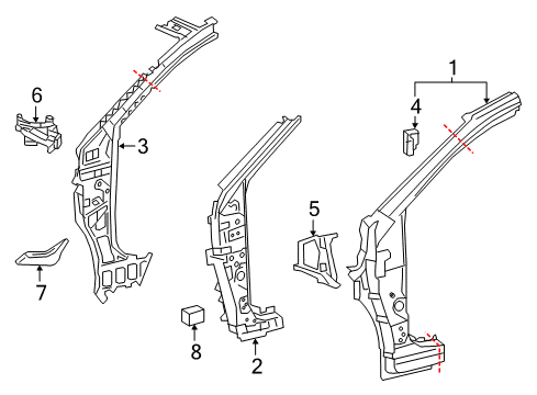 Gusset, Front Body Pillar, Lower Passenger Side Diagram for 61145-42020