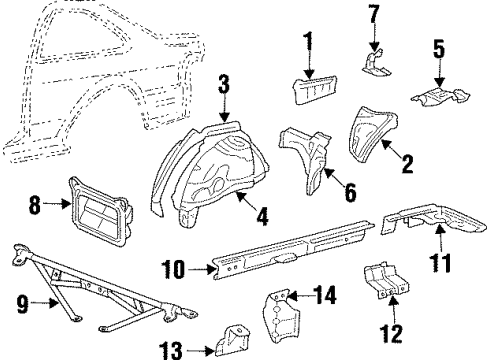 1997 Toyota Paseo Inner Structure - Quarter Panel Diagram