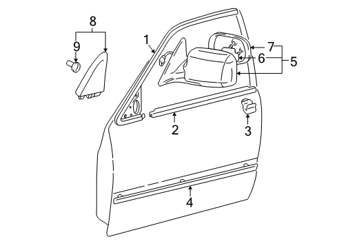 1997 Toyota Camry Outside Mirrors, Exterior Trim Diagram