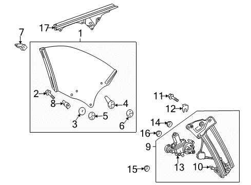 2004 Toyota Solara Quarter Panel - Glass & Hardware Diagram