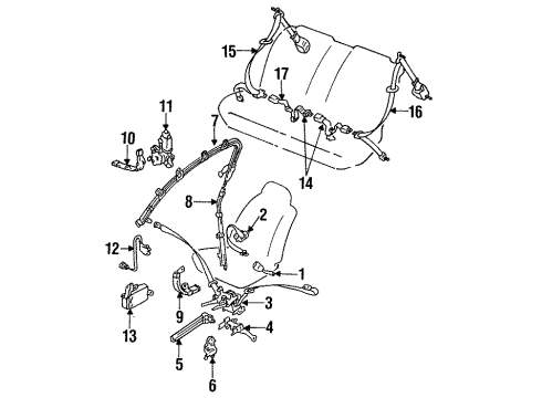 1991 Toyota Cressida Front Seat Belts, Rear Seat Belts Diagram