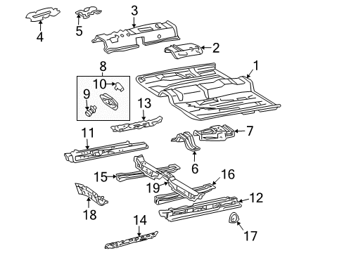 2000 Toyota Solara Pillars, Rocker & Floor - Floor & Rails Diagram