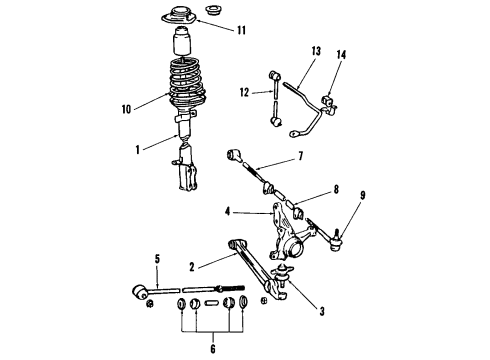 1994 Toyota MR2 Rear Suspension Components, Lower Control Arm, Stabilizer Bar Diagram