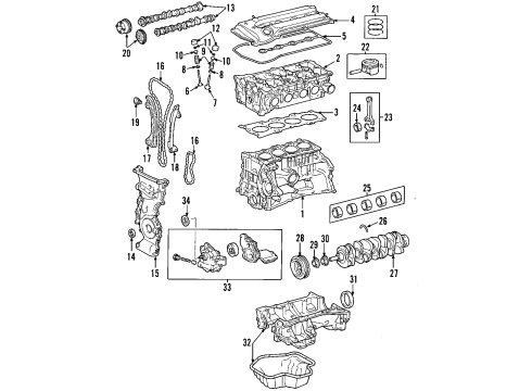 2003 Toyota RAV4 Engine Parts, Mounts, Cylinder Head & Valves, Camshaft & Timing, Oil Pan, Oil Pump, Crankshaft & Bearings, Pistons, Rings & Bearings Diagram