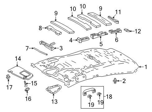 2019 Toyota C-HR Sunvisor, Passenger Side Diagram for 74310-F4033-C1