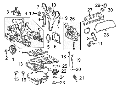 2009 Toyota Sienna Engine Parts, Mounts, Cylinder Head & Valves, Camshaft & Timing, Oil Pan, Oil Pump, Crankshaft & Bearings, Pistons, Rings & Bearings Diagram