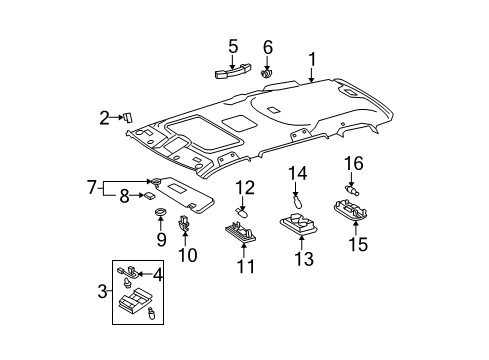 2012 Toyota Highlander Sunvisor, Passenger Side Diagram for 74310-48530-B0