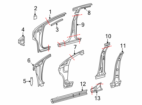 2014 Toyota Venza Center Pillar & Rocker, Hinge Pillar Diagram