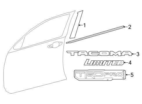 2021 Toyota Tacoma Nameplate, Dark Chrome, Passenger Side Diagram for 75427-04030