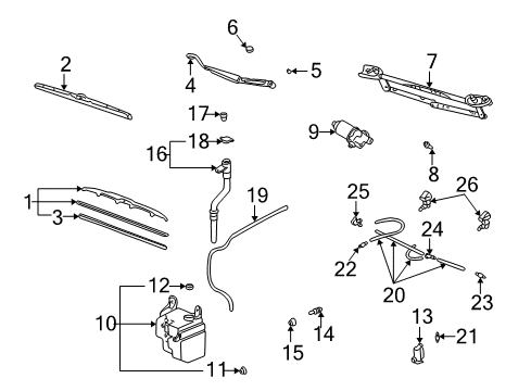 2004 Toyota Highlander Windshield - Wiper & Washer Components Diagram