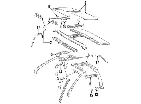 1994 Toyota MR2 Roof & Components, Exterior Trim Diagram