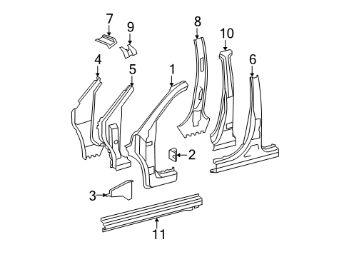 2009 Toyota Highlander Center Pillar & Rocker, Hinge Pillar Diagram
