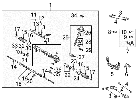 2004 Toyota MR2 Spyder Inner Tie Rod Diagram for 45503-17040