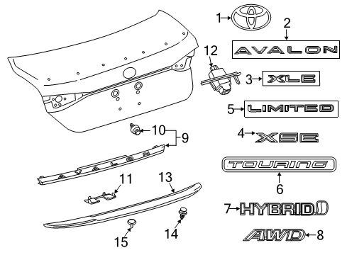 2020 Toyota Avalon Rear Spoiler, Exterior Trim Diagram