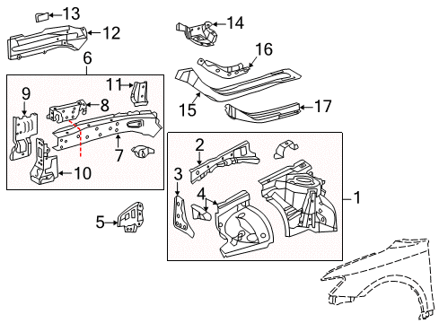 2013 Scion tC Structural Components & Rails Diagram