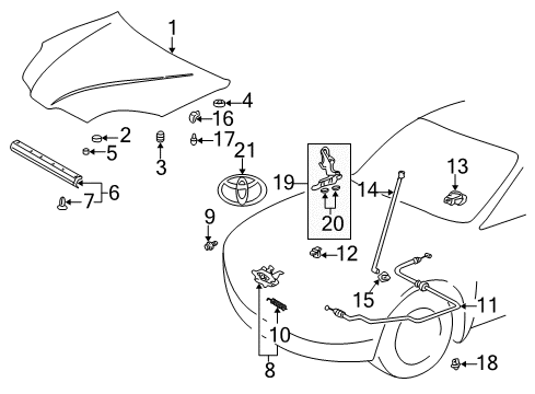 2002 Toyota Prius Hood & Components, Exterior Trim Diagram