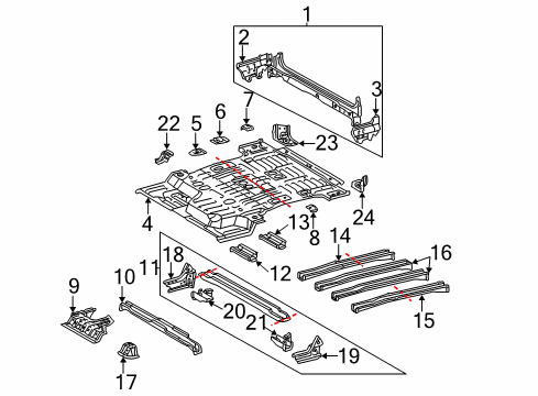 2005 Toyota Sequoia Rear Body Panel, Floor & Rails Diagram