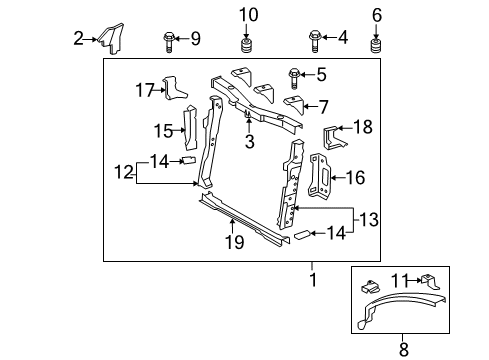 2011 Scion xB Radiator Support, Front Diagram for 53201-12905
