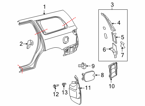 2017 Toyota Sequoia Quarter Panel & Components, Exterior Trim Diagram