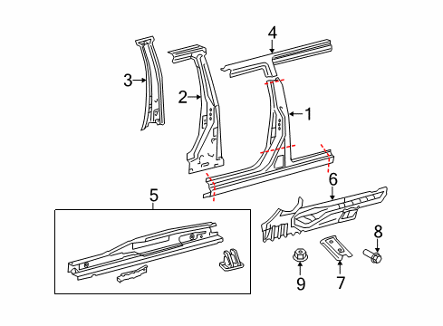 2020 Toyota Sienna Center Pillar & Rocker Diagram