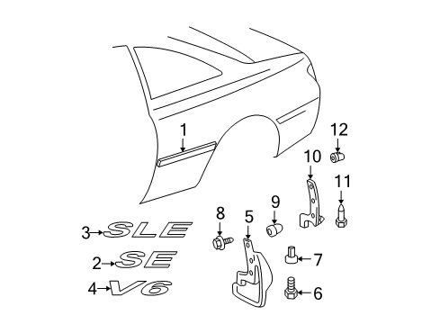 2000 Toyota Solara Exterior Trim - Quarter Panel Diagram