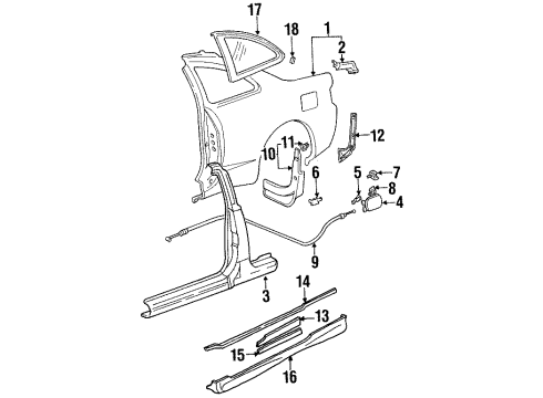 1998 Toyota Celica Quarter Panel & Components, Glass, Exterior Trim Diagram