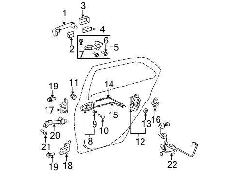 2012 Toyota Yaris Rear Door - Lock & Hardware Diagram