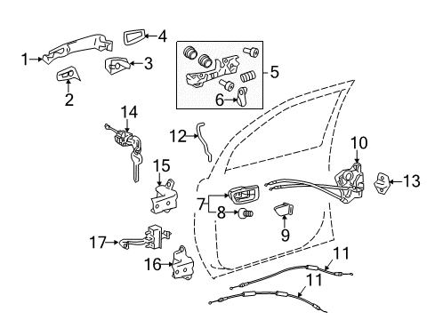 2020 Toyota Sienna Front Door - Lock & Hardware Diagram
