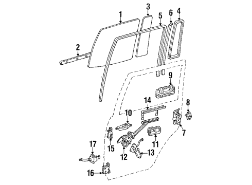 1992 Toyota Land Cruiser Rear Door - Glass & Hardware Diagram