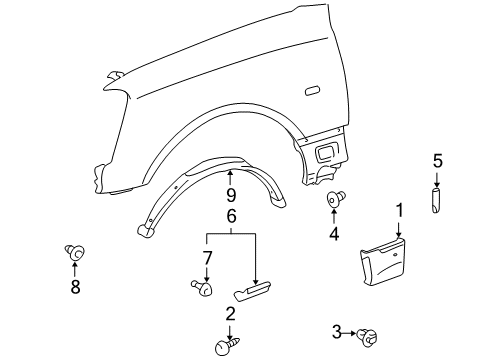 Retainer, Front Fender Liner Diagram for 53879-22030