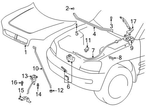 2000 Toyota RAV4 Hood & Components Diagram