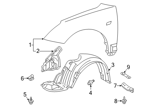 2004 Toyota Celica Fender & Components Diagram
