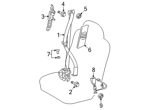 2009 Toyota Highlander Front Seat Belts Diagram