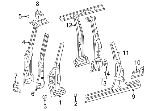 2000 Toyota RAV4 Center Pillar, Hinge Pillar, Rocker Panel Diagram