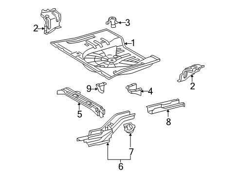 2006 Scion xA Rear Body - Floor & Rails Diagram