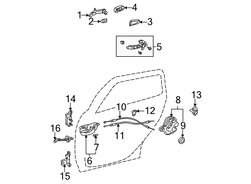 2007 Toyota Corolla Rear Door - Lock & Hardware Diagram
